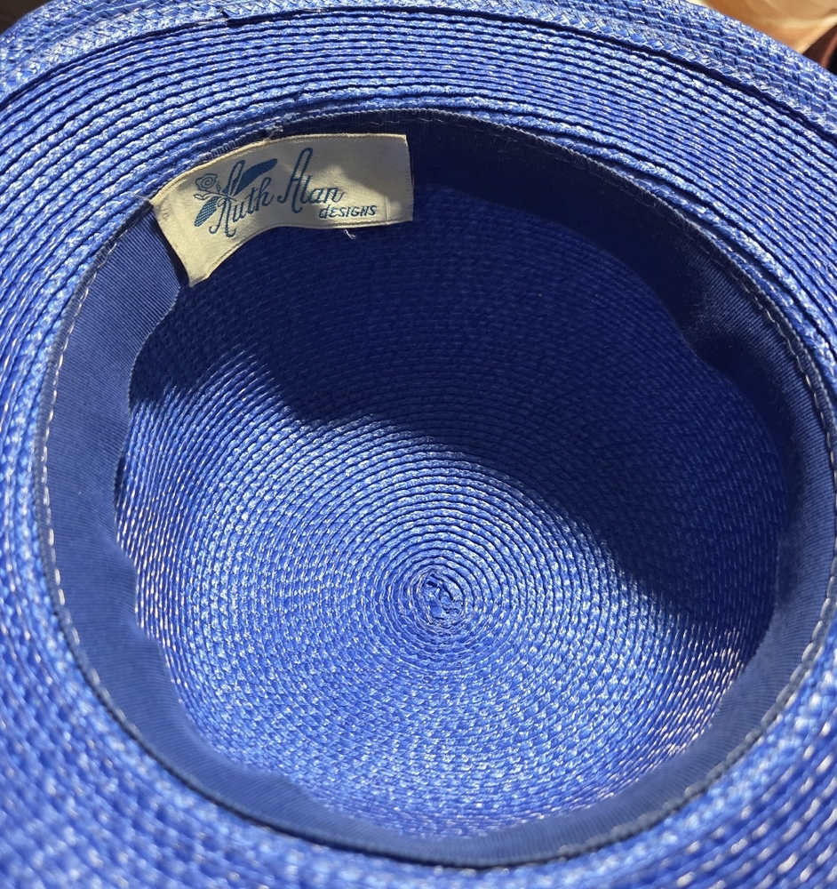 Vintage Periwinkle Straw Bowler Hat With Feathers - Picture 8 of 8